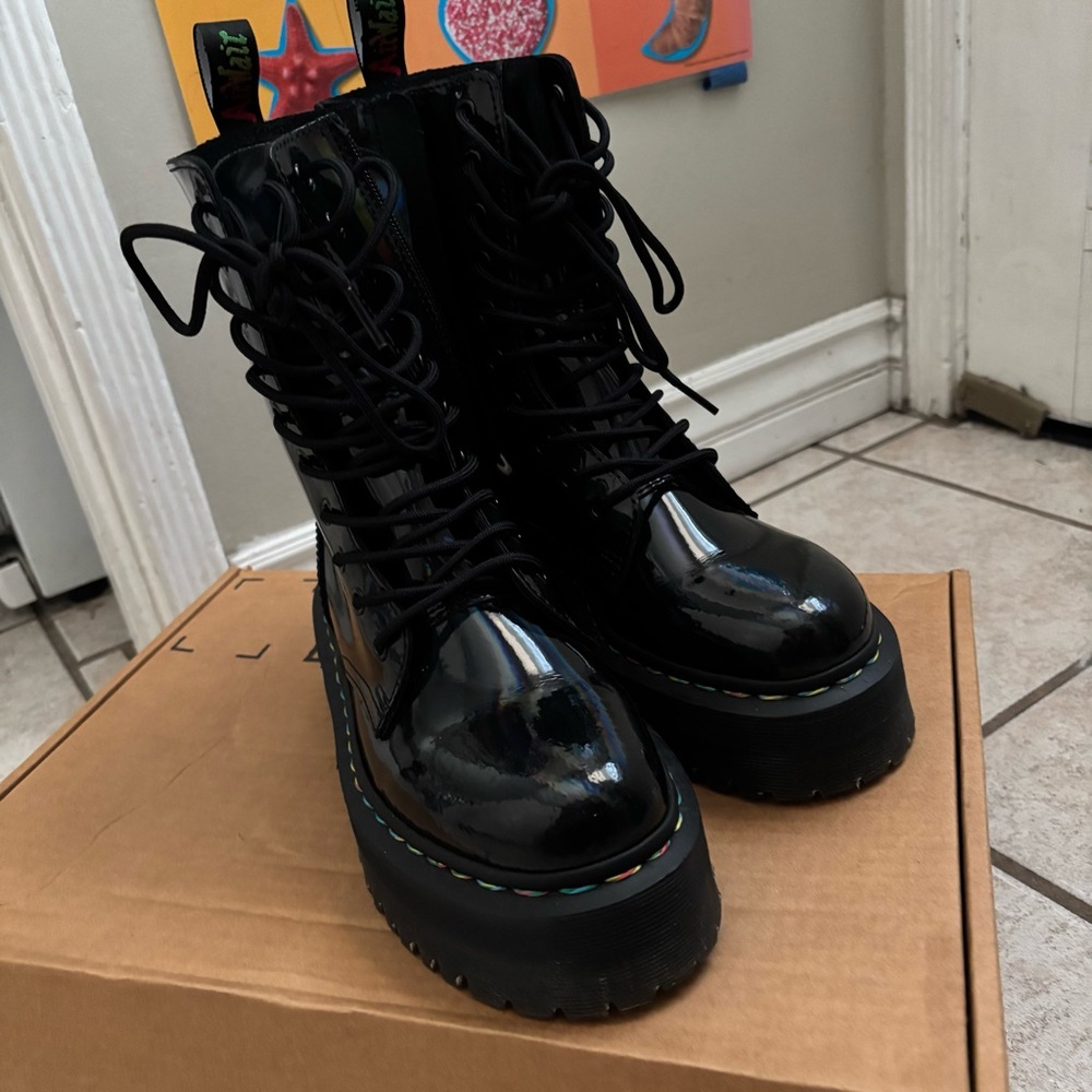 Dr. Martens Rainbow Holo Black Platform Boots